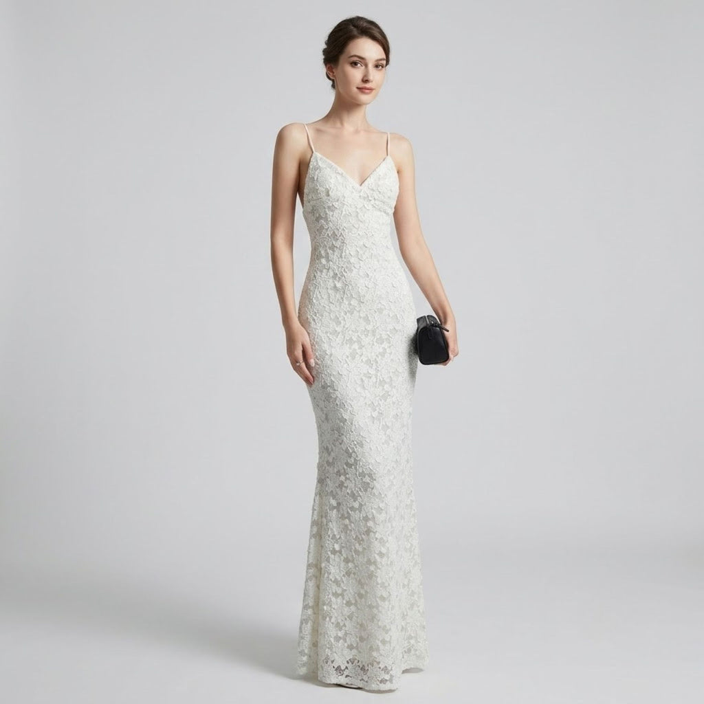 Embellished Sequin Lace V-Neck Cocktail Dress