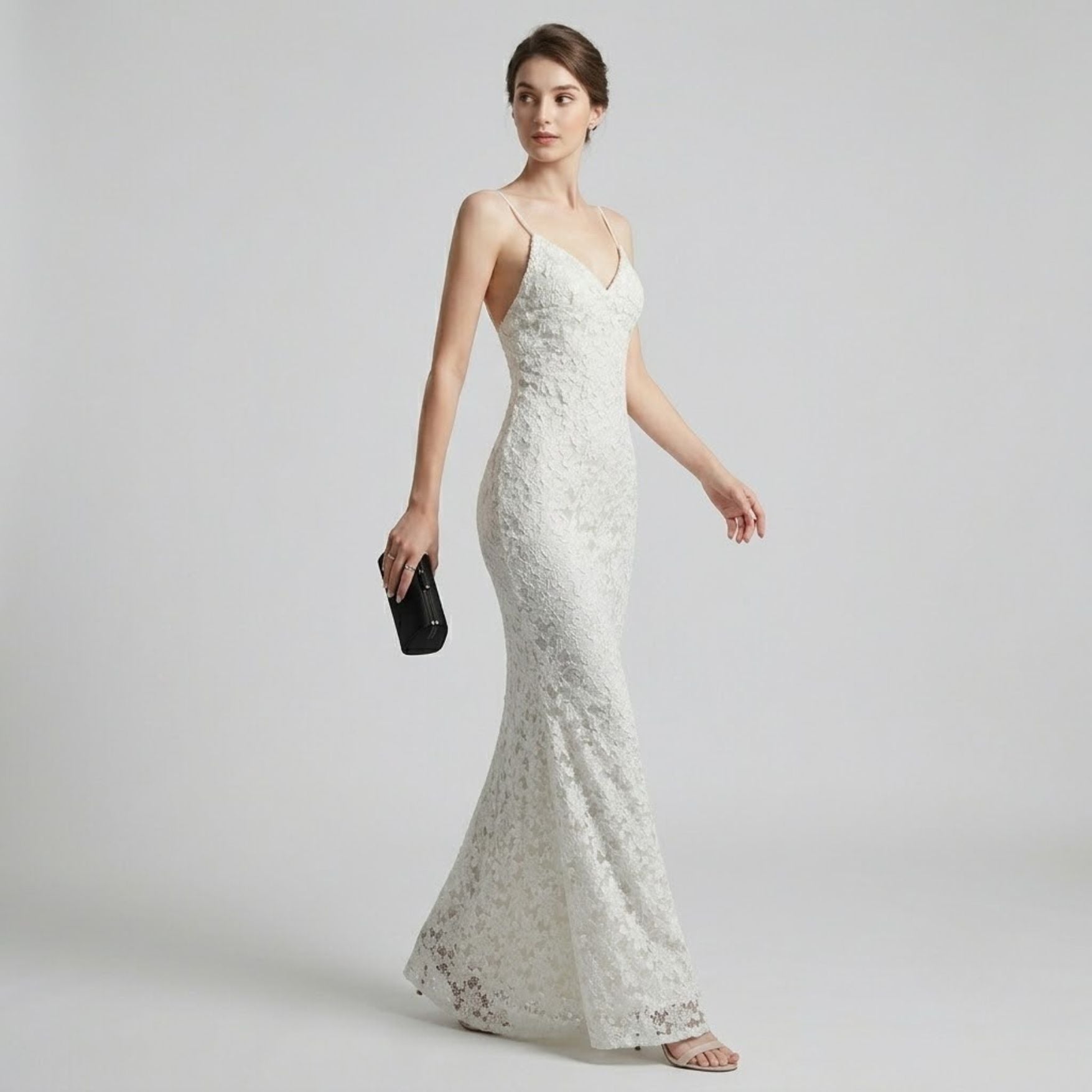 Embellished Sequin Lace V-Neck Cocktail Dress