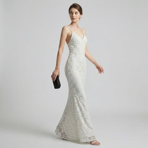 Embellished Sequin Lace V-Neck Cocktail Dress