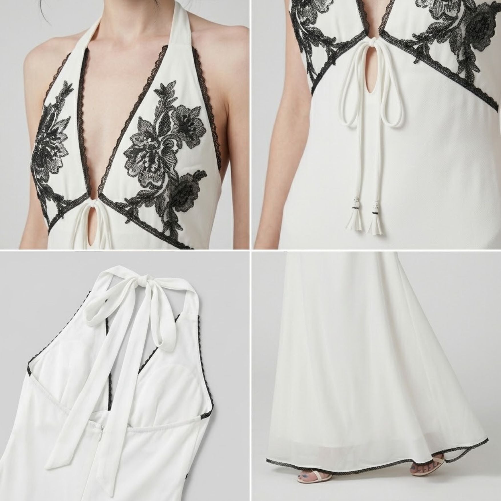 Lace Patchwork Halter Open Back Dress