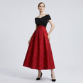 Off-Shoulder Jacquard Patchwork Fit and Flare Dress