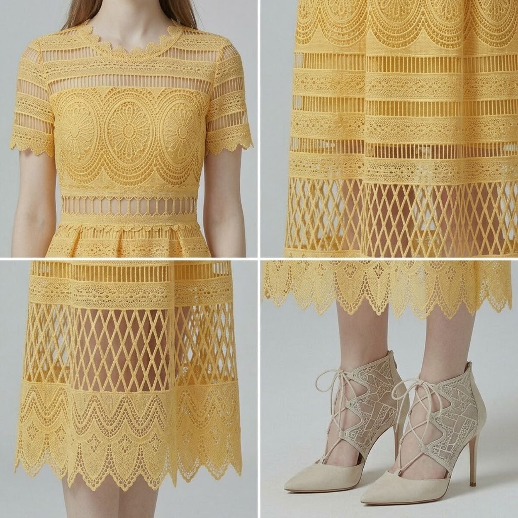 Crochet Hollow-Out Short Sleeve Midi Dress