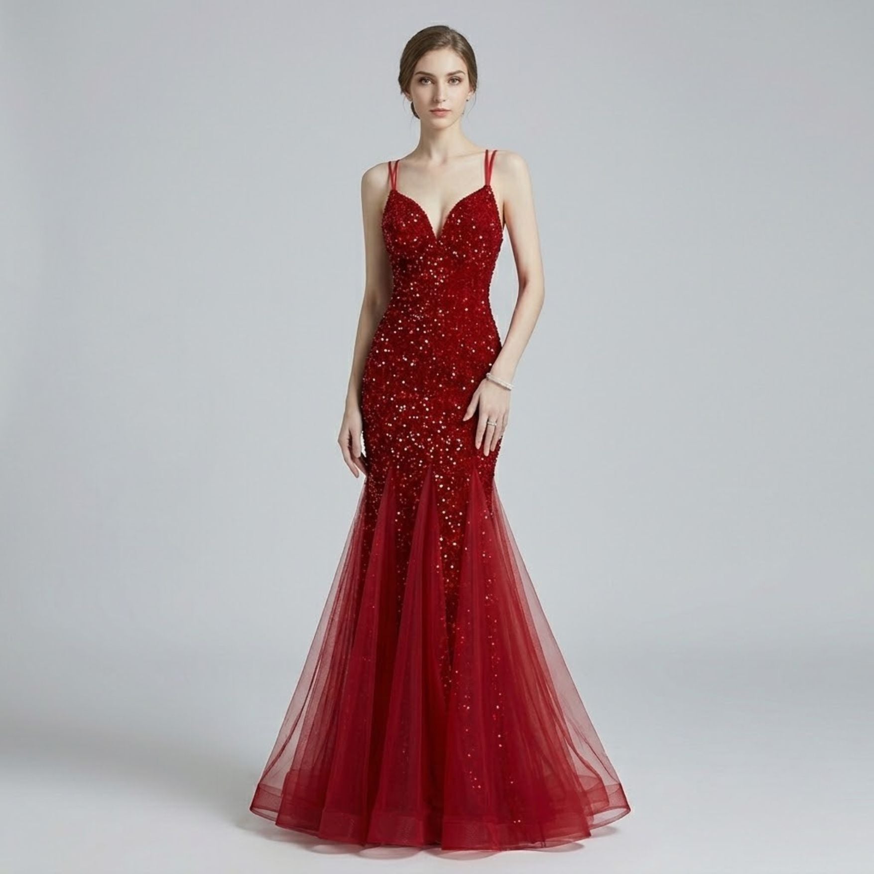Shimmering Sequin Strappy Fishtail Dress