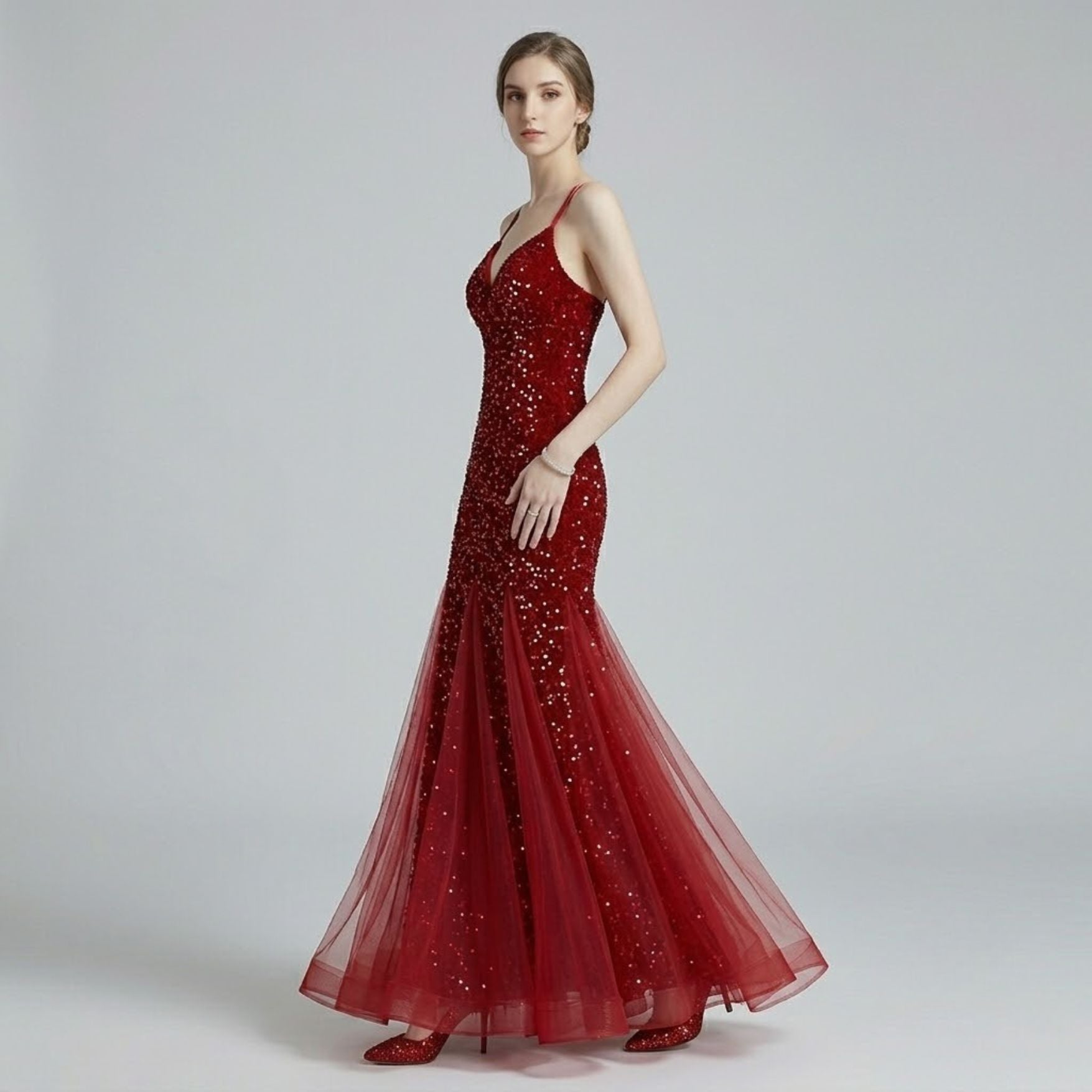 Shimmering Sequin Strappy Fishtail Dress