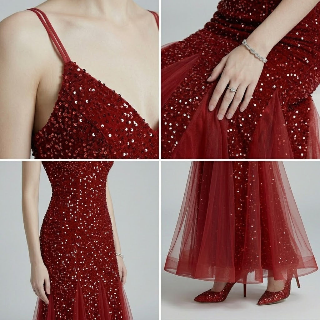Shimmering Sequin Strappy Fishtail Dress
