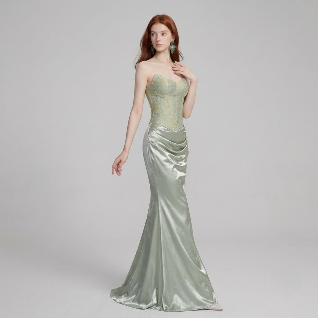Jacquard Satin Bandeau Corset Dress