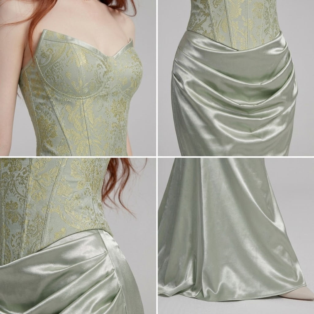 Jacquard Satin Bandeau Corset Dress