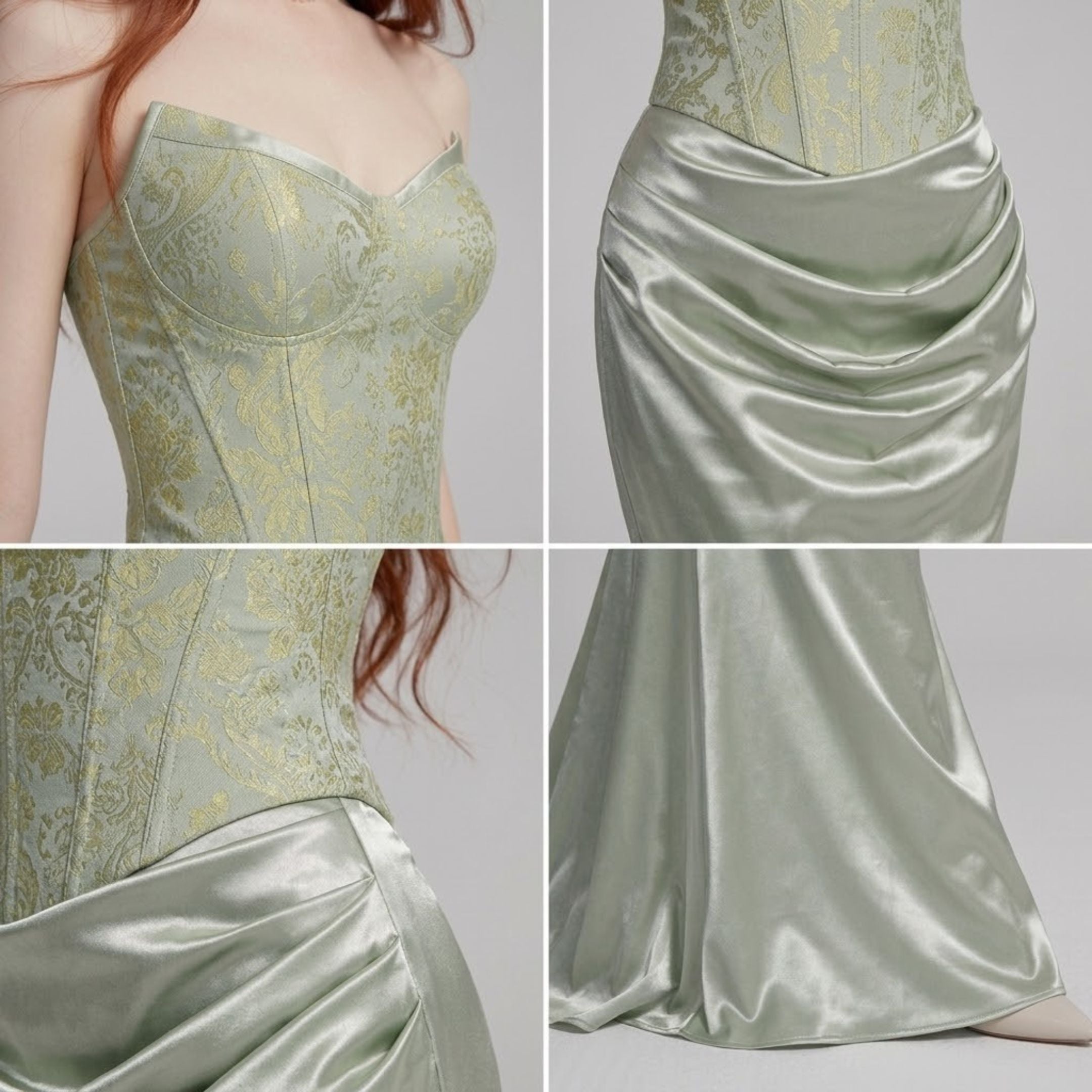 Jacquard Satin Bandeau Corset Dress