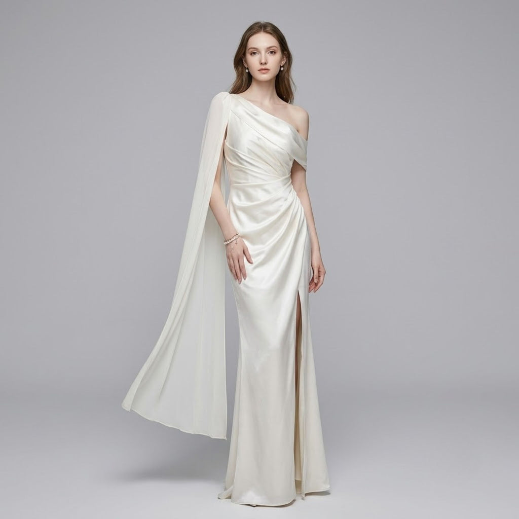 One-Shoulder Satin Evening Dress