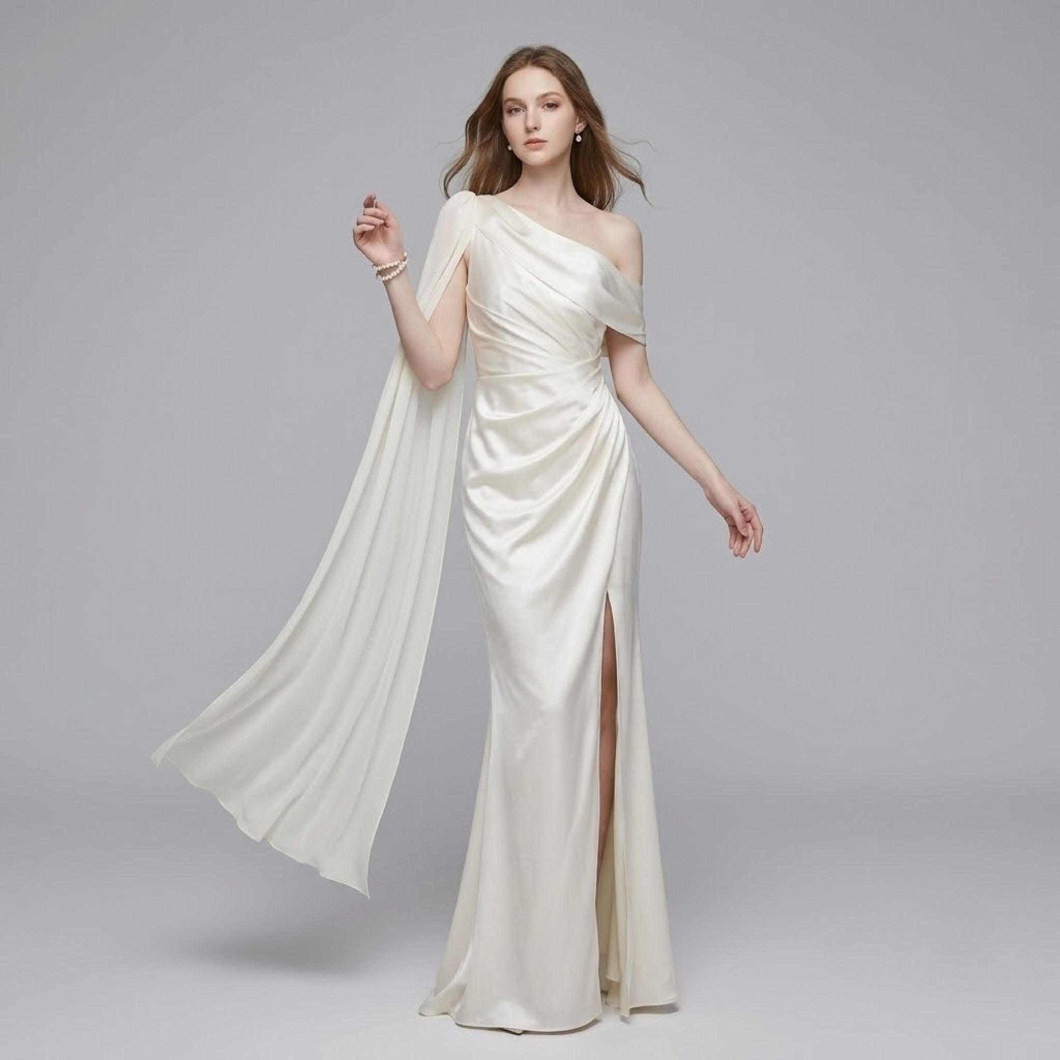 One-Shoulder Satin Evening Dress