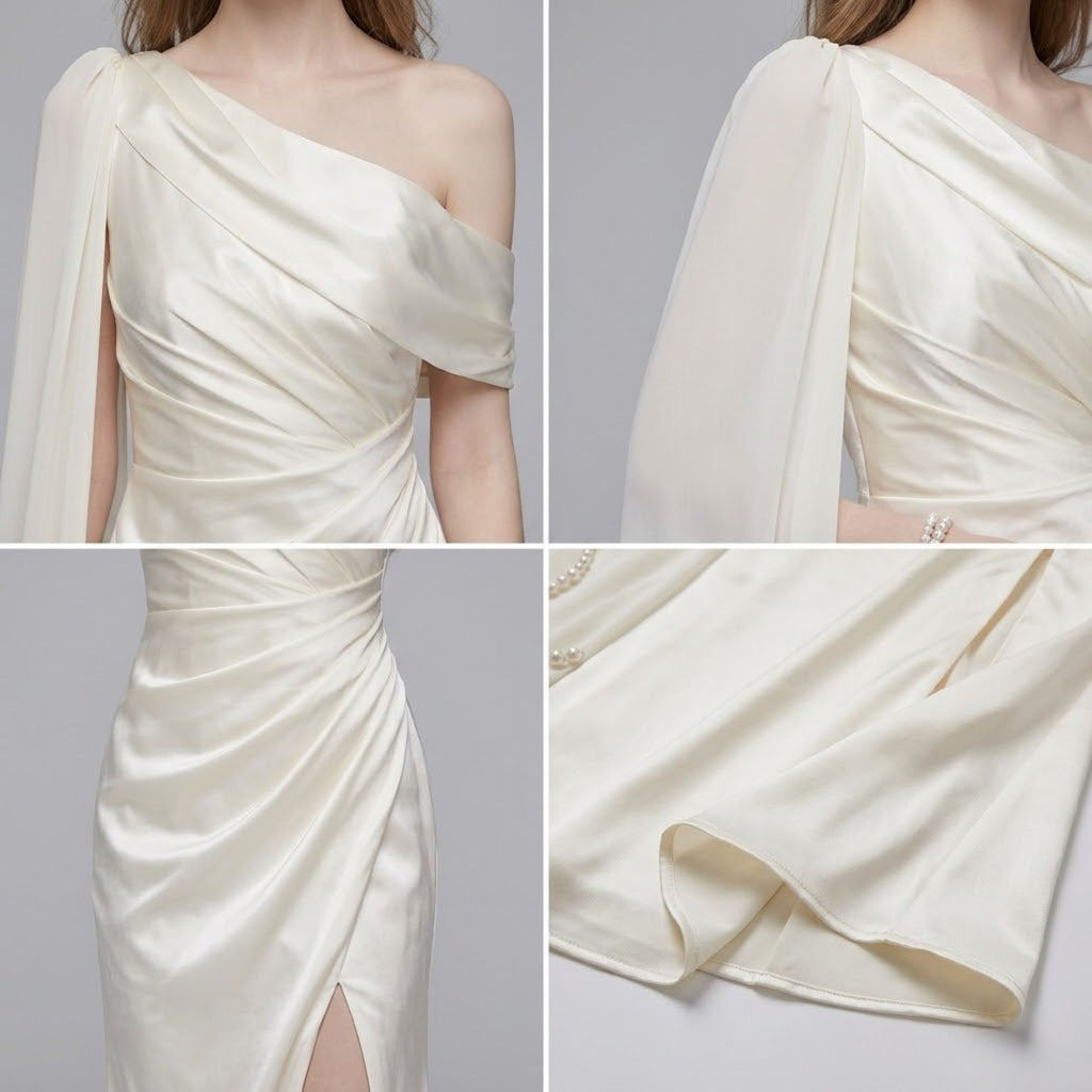 One-Shoulder Satin Evening Dress