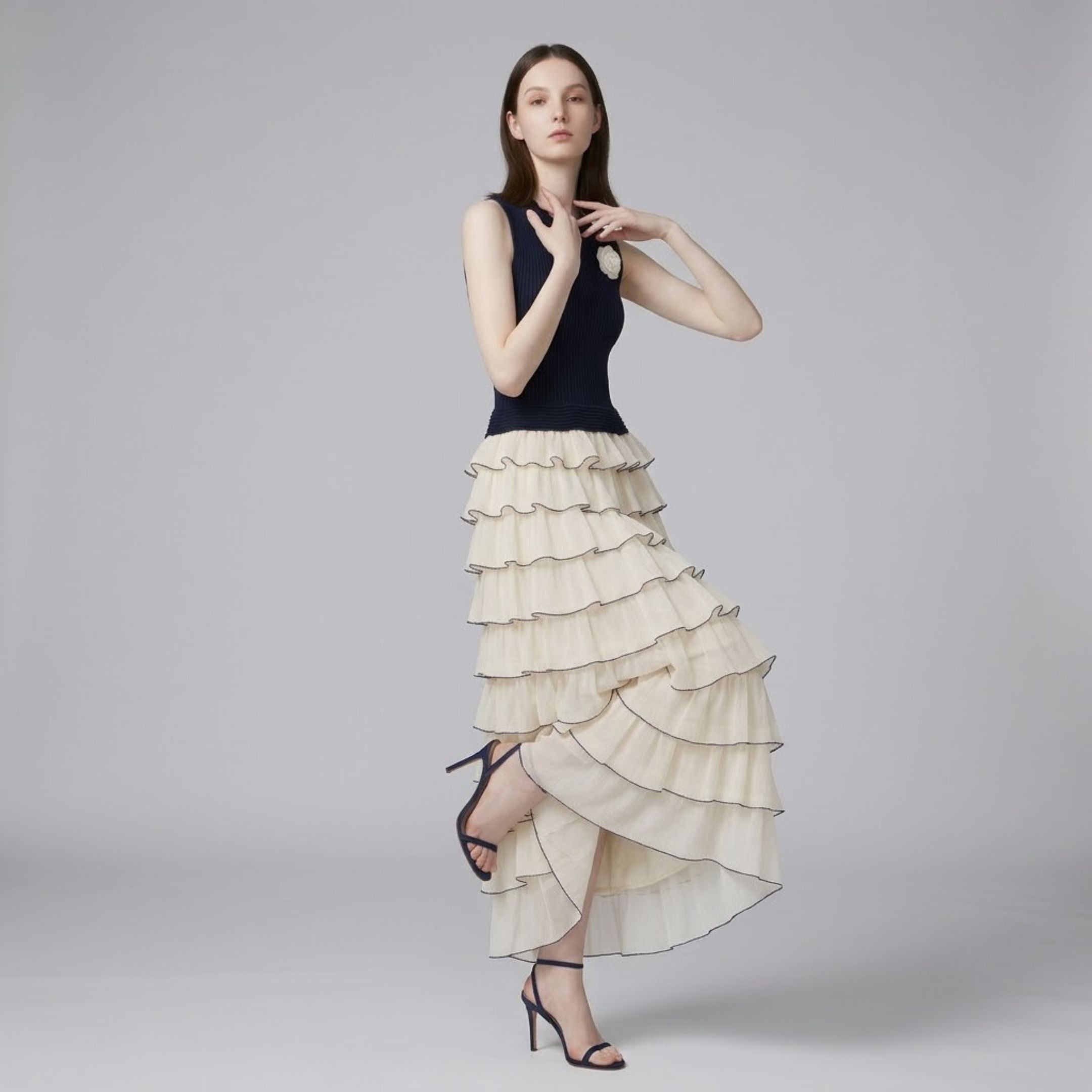Floral Contrast Knit Patchwork Dress