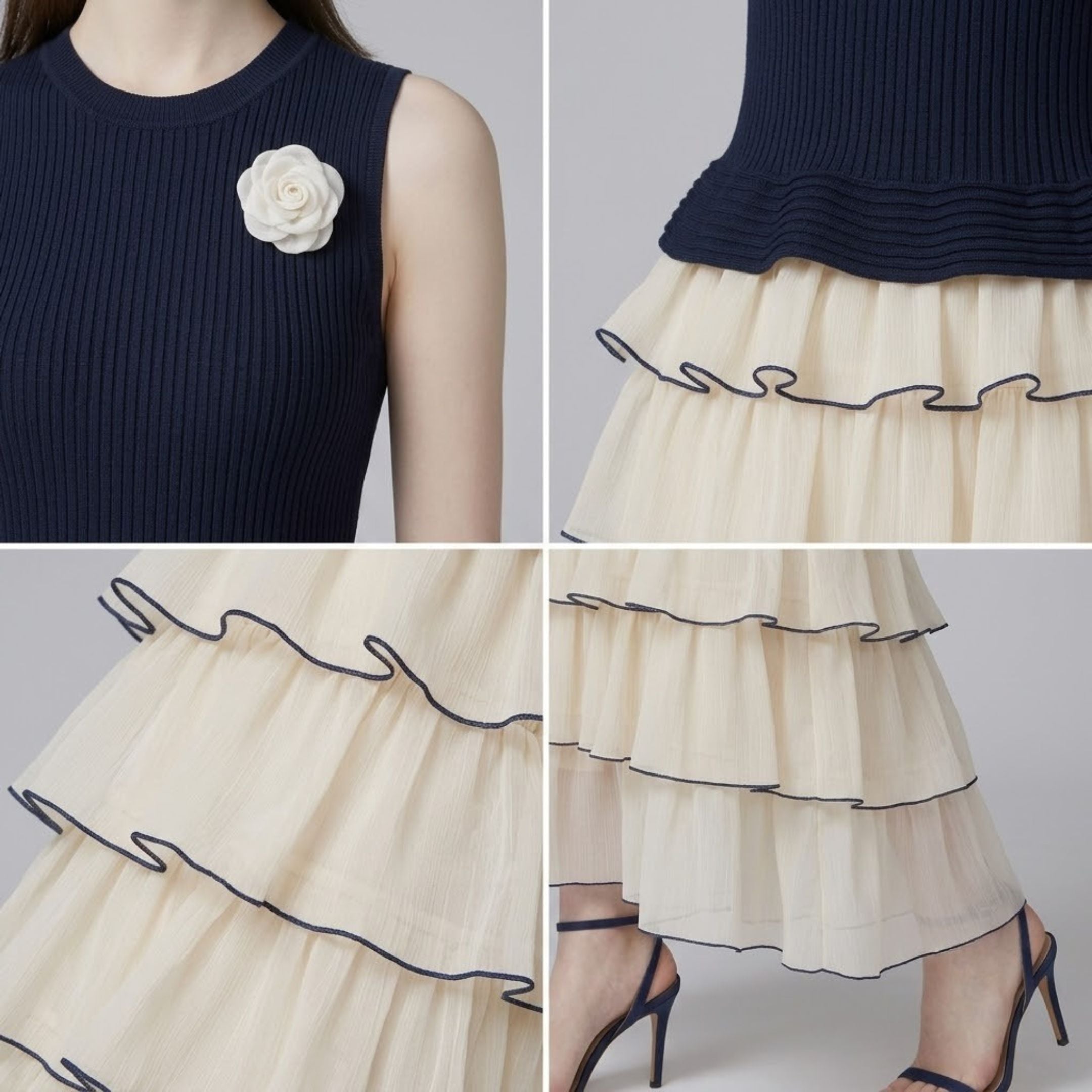 Floral Contrast Knit Patchwork Dress