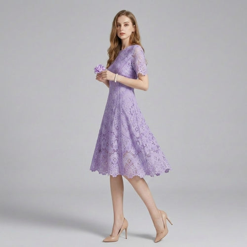 Crochet Hollow-Out Lace Crew Neck Dress