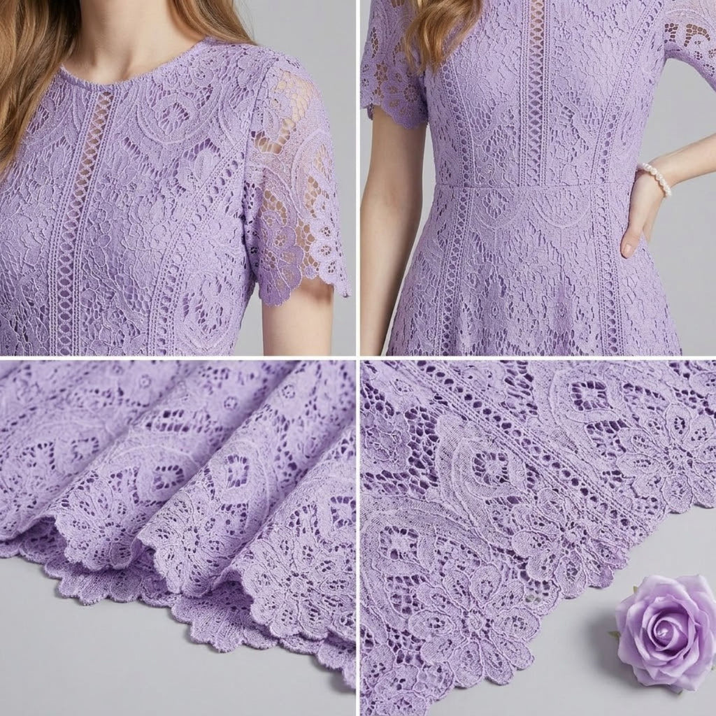 Crochet Hollow-Out Lace Crew Neck Dress