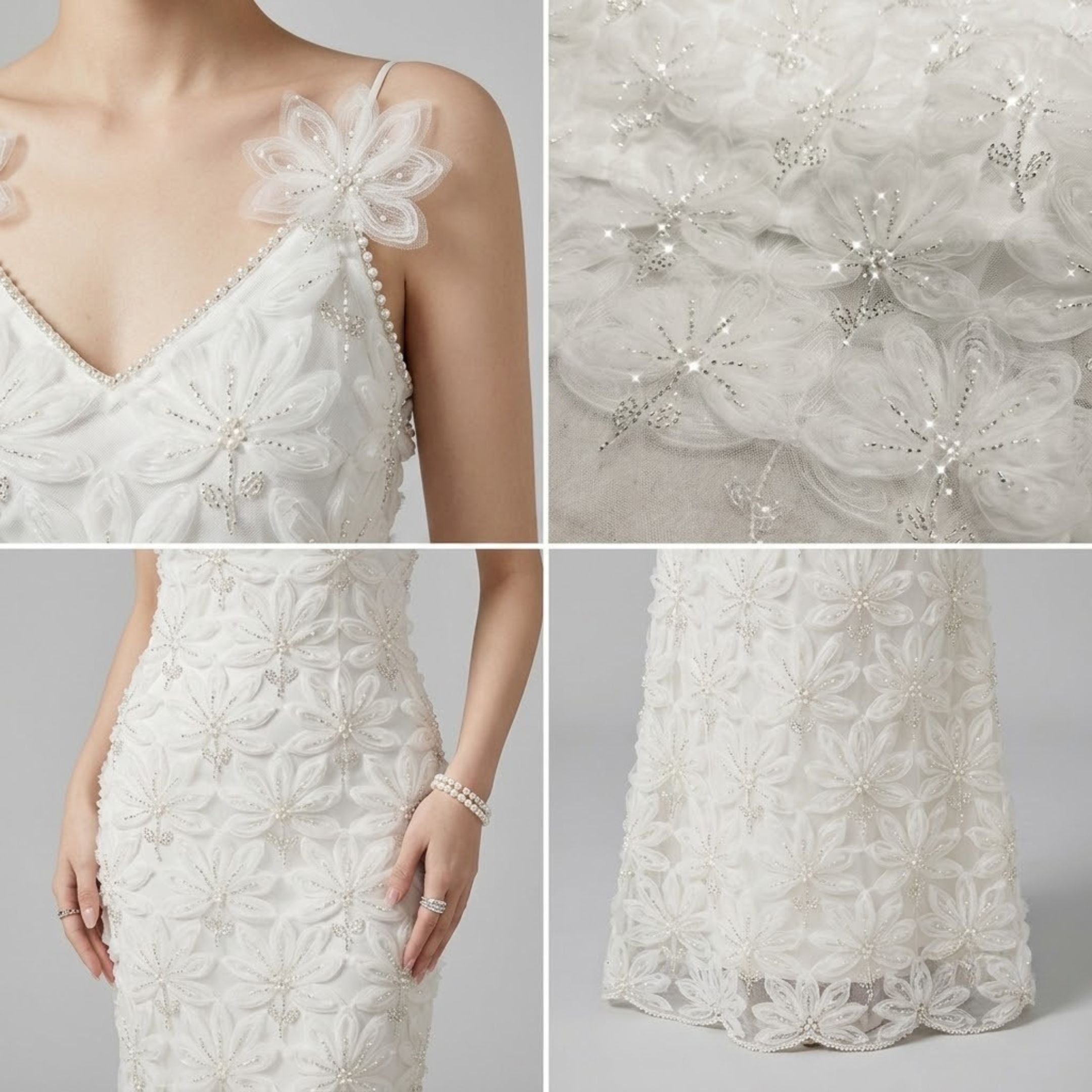 Luxury Rhinestone Lace Cutout Beaded Floral Dress