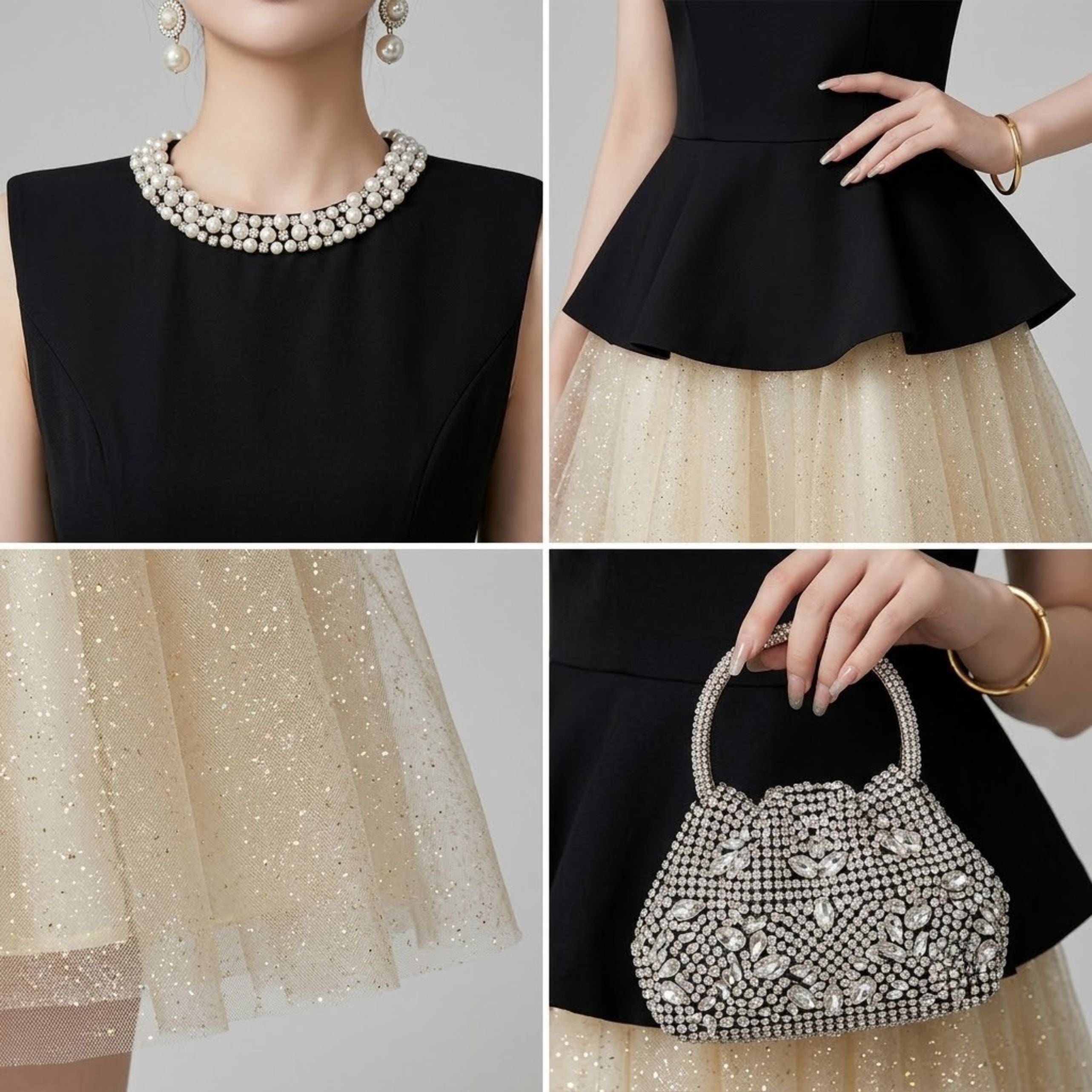Mesh Patchwork Puff Skirt Mini Dress