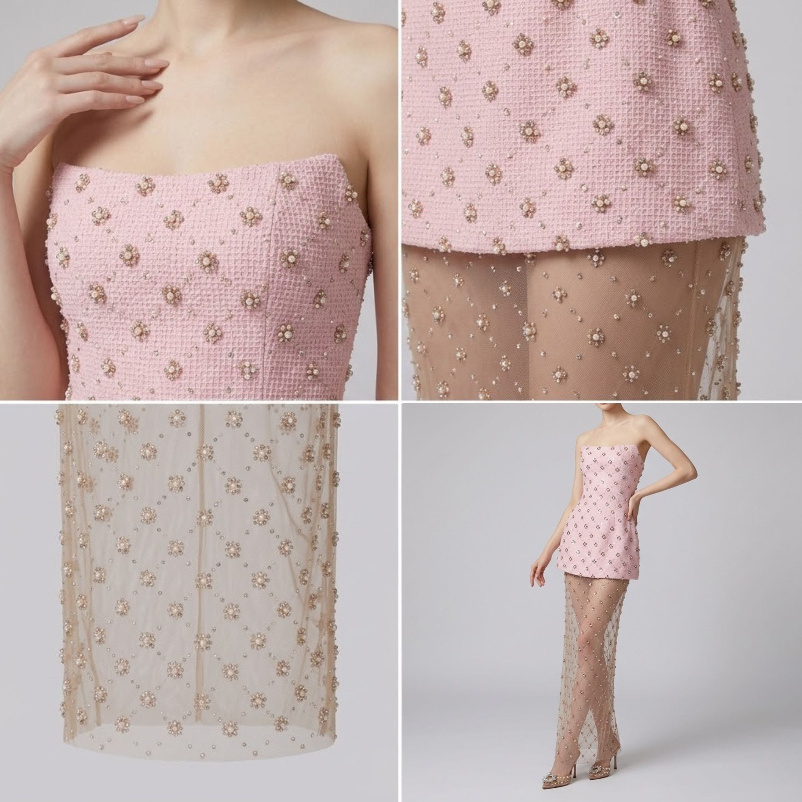 Rhinestone Mesh Bandeau Mini Dress
