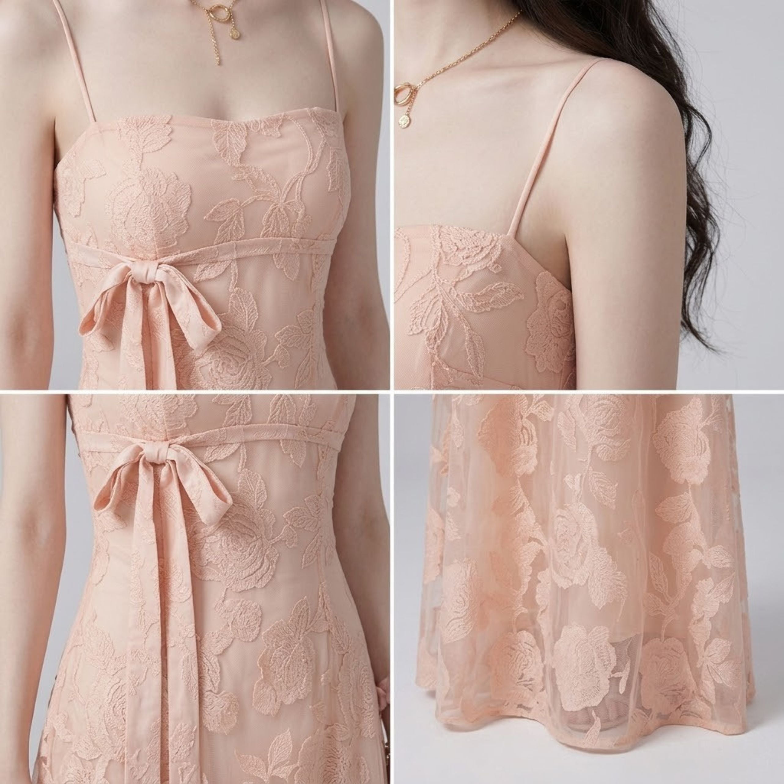 Romantic Pink Embossed Floral Cami Dress
