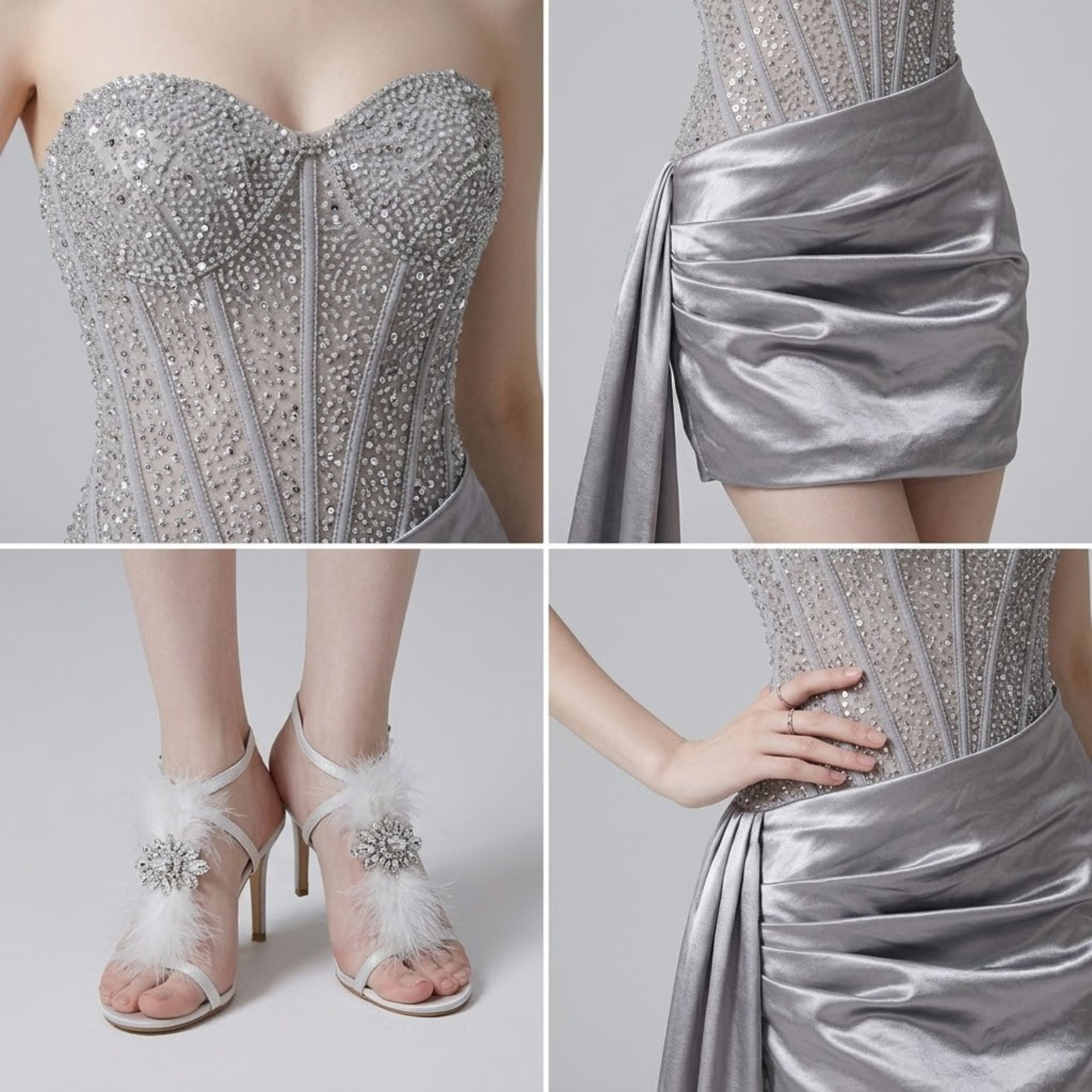 Strapless Satin Sequin Accents Dress
