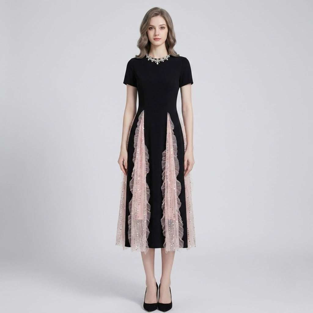Sequin Panelled Cinched Waist Mini Dress