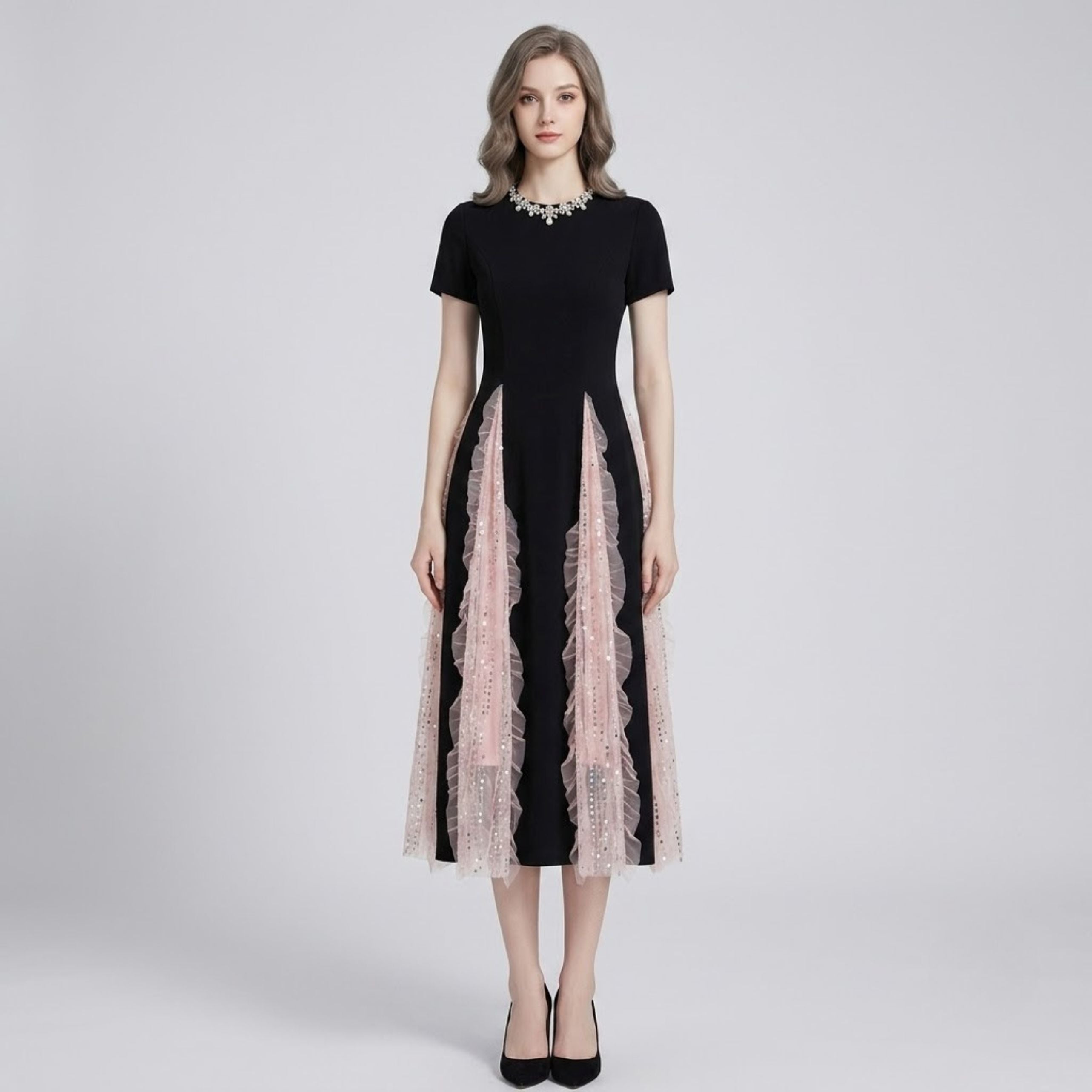 Sequin Panelled Cinched Waist Mini Dress