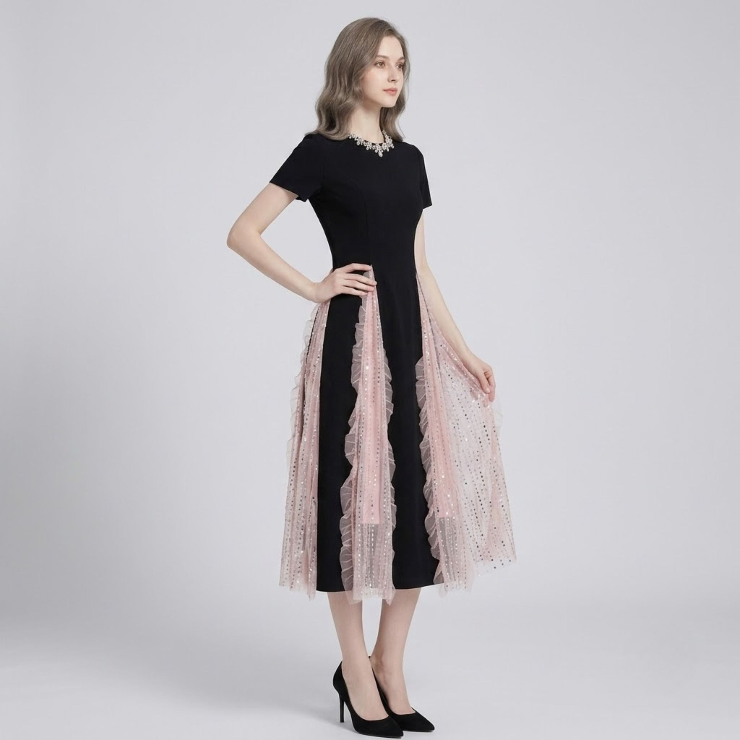 Sequin Panelled Cinched Waist Mini Dress