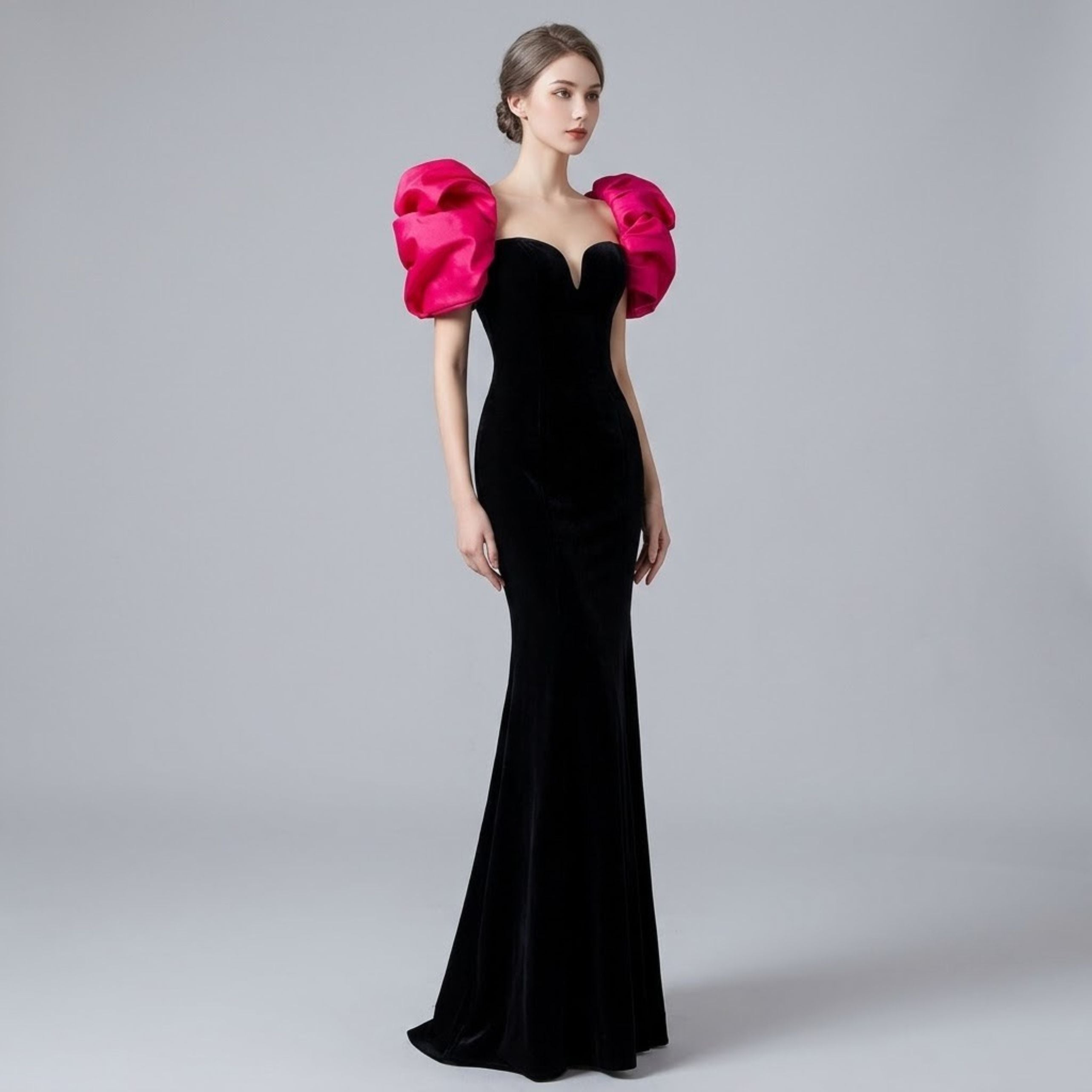Vintage Puff Sleeve Fishtail Evening Dress