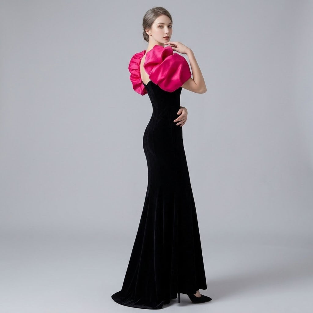 Vintage Puff Sleeve Fishtail Evening Dress