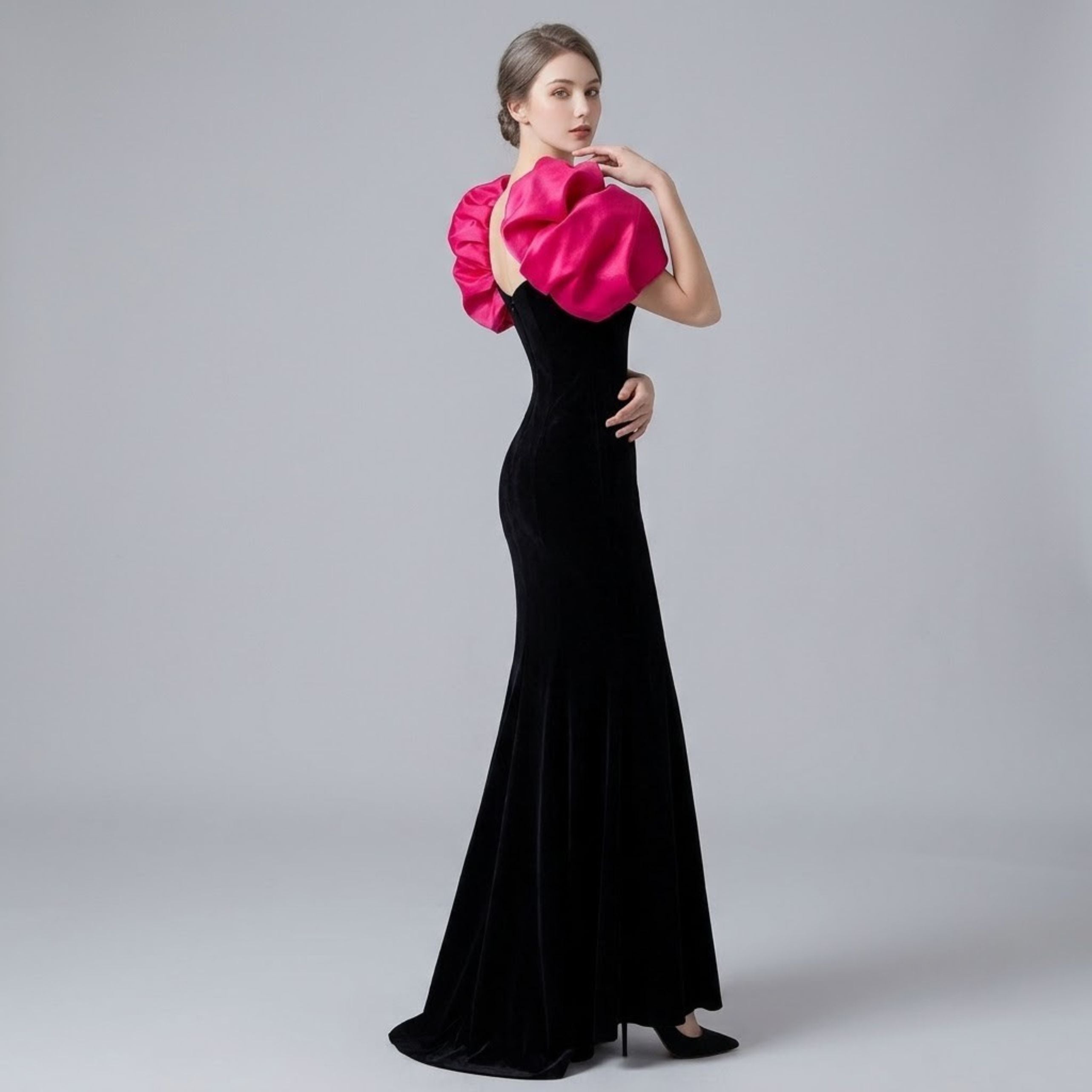 Vintage Puff Sleeve Fishtail Evening Dress
