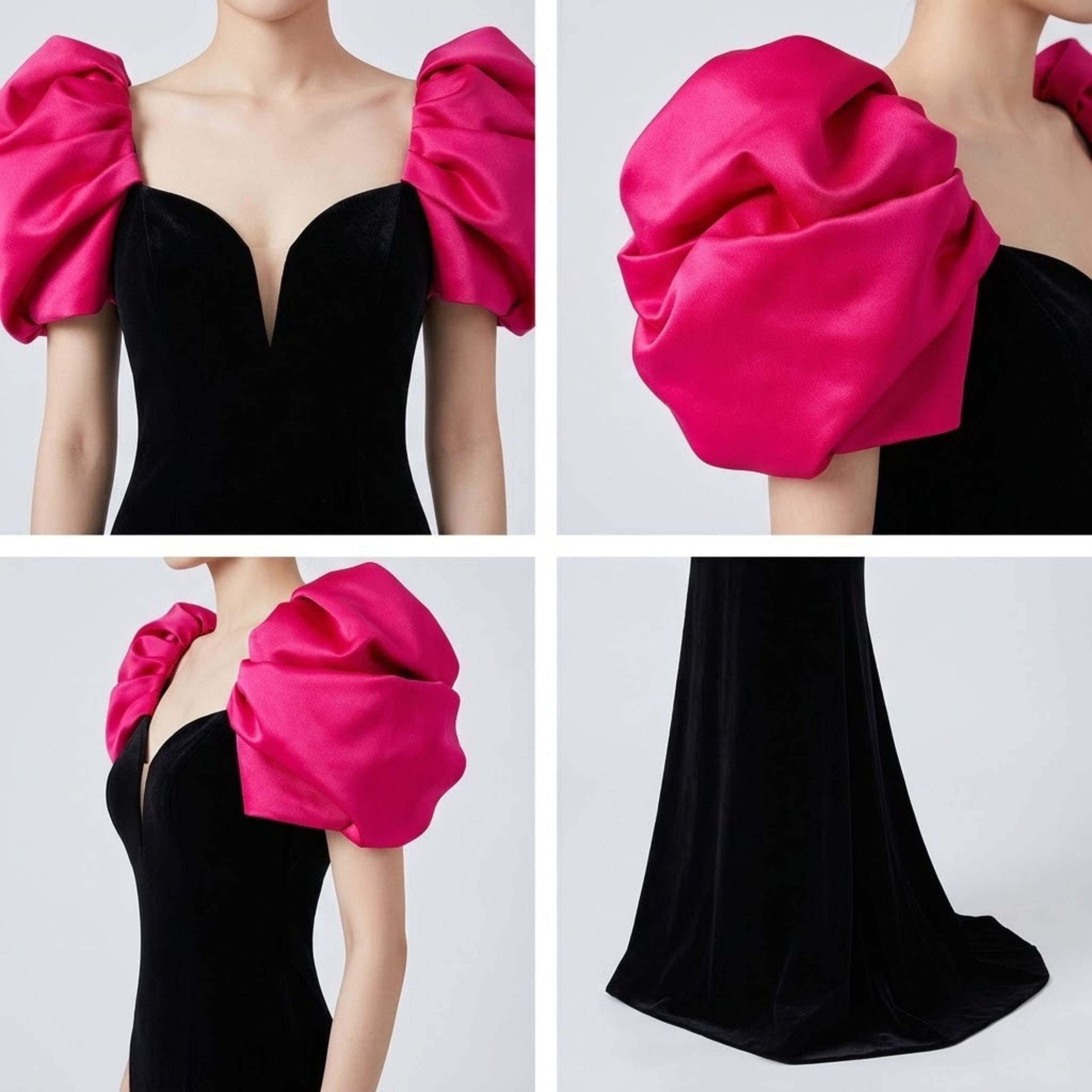 Vintage Puff Sleeve Fishtail Evening Dress