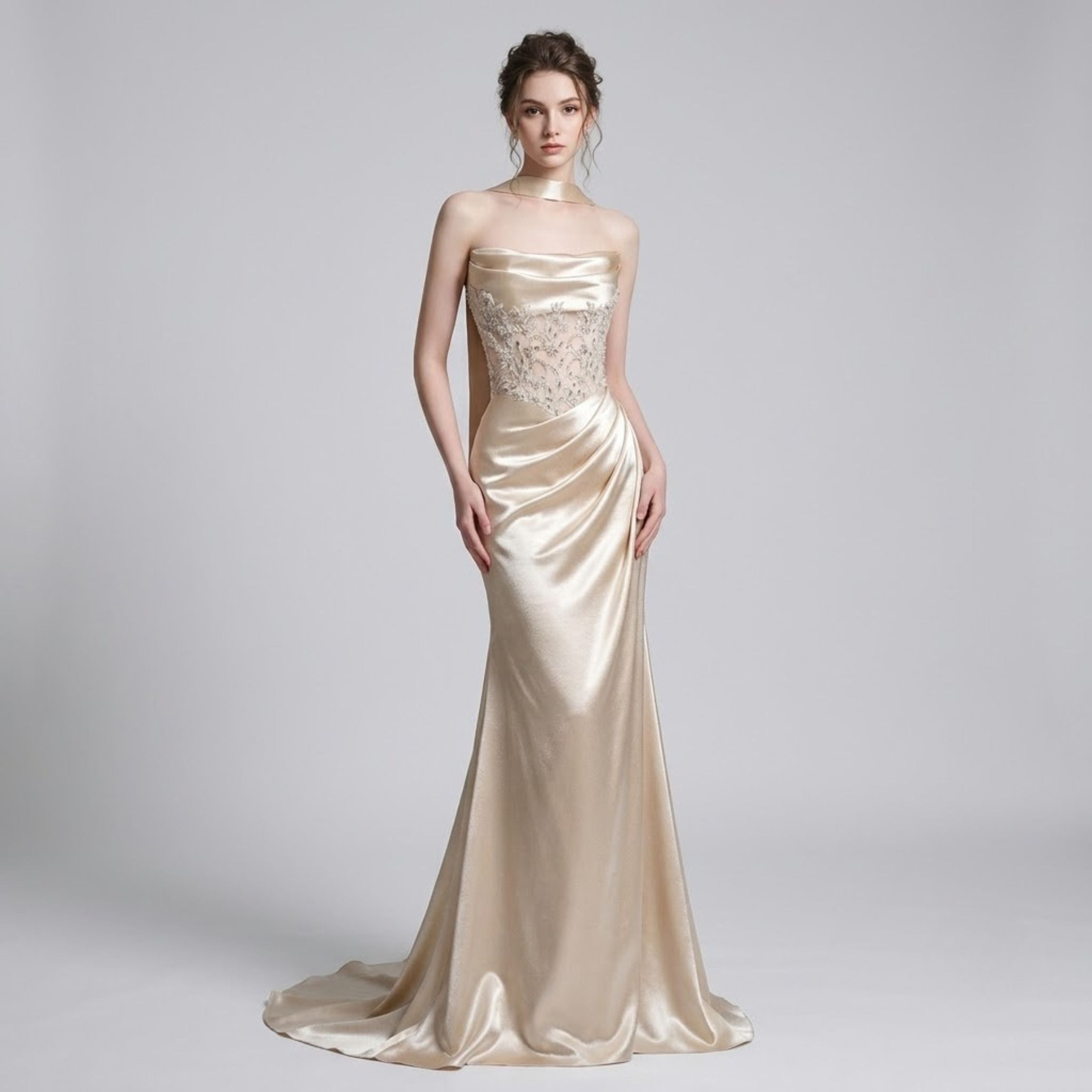 Luxurious Strapless Cinched-Waist Mermaid Dress