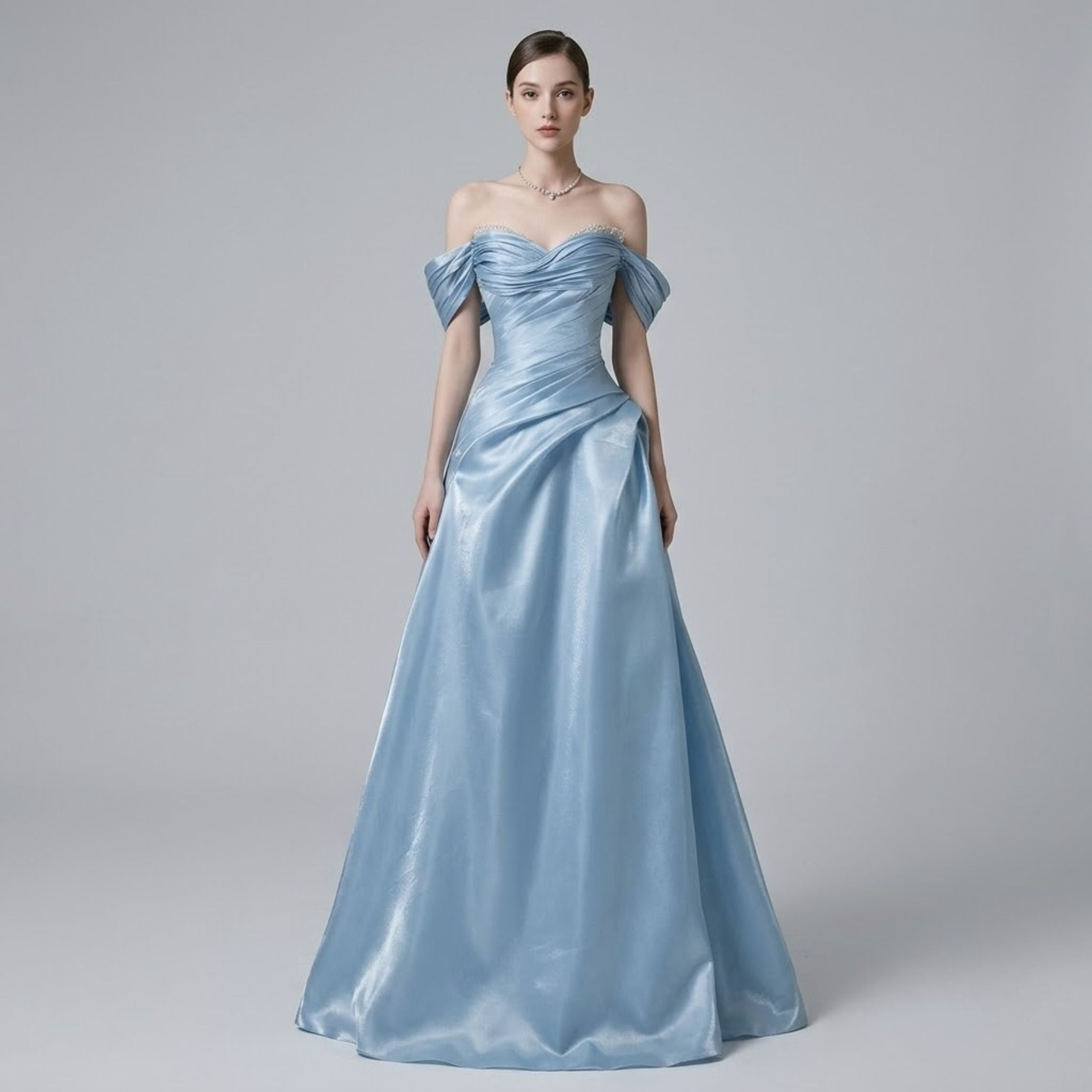 Sophisticated French Off-the-Shoulder Evening Dress