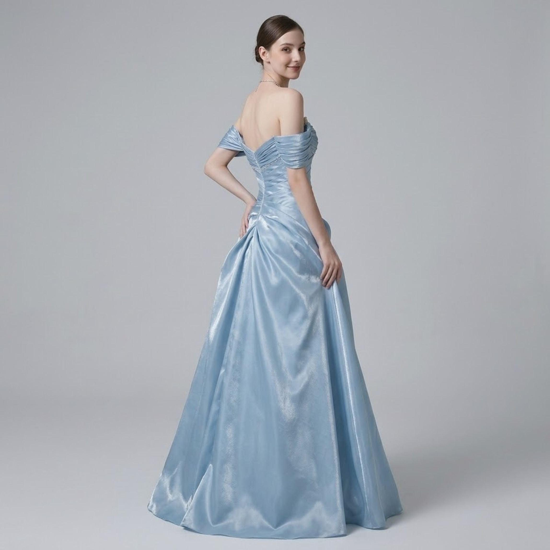 Sophisticated French Off-the-Shoulder Evening Dress