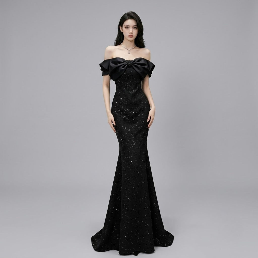 Sparkling Sequin Off-Shoulder Fishtail Evening Dress