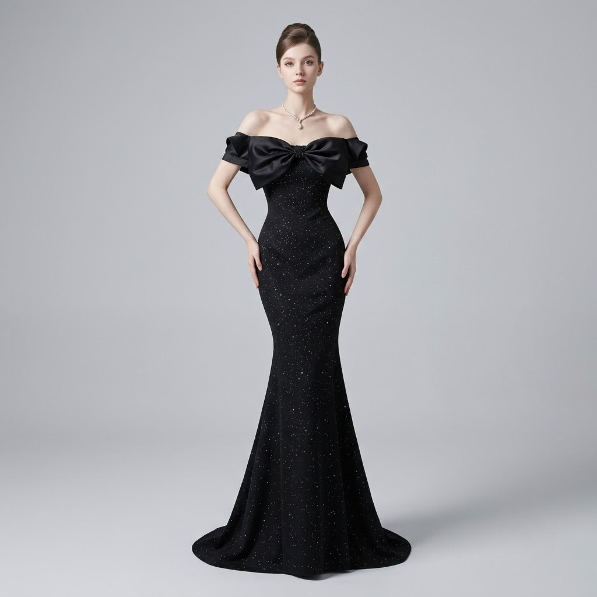 Sparkling Sequin Off-Shoulder Fishtail Evening Dress