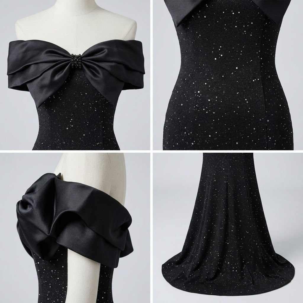 Sparkling Sequin Off-Shoulder Fishtail Evening Dress