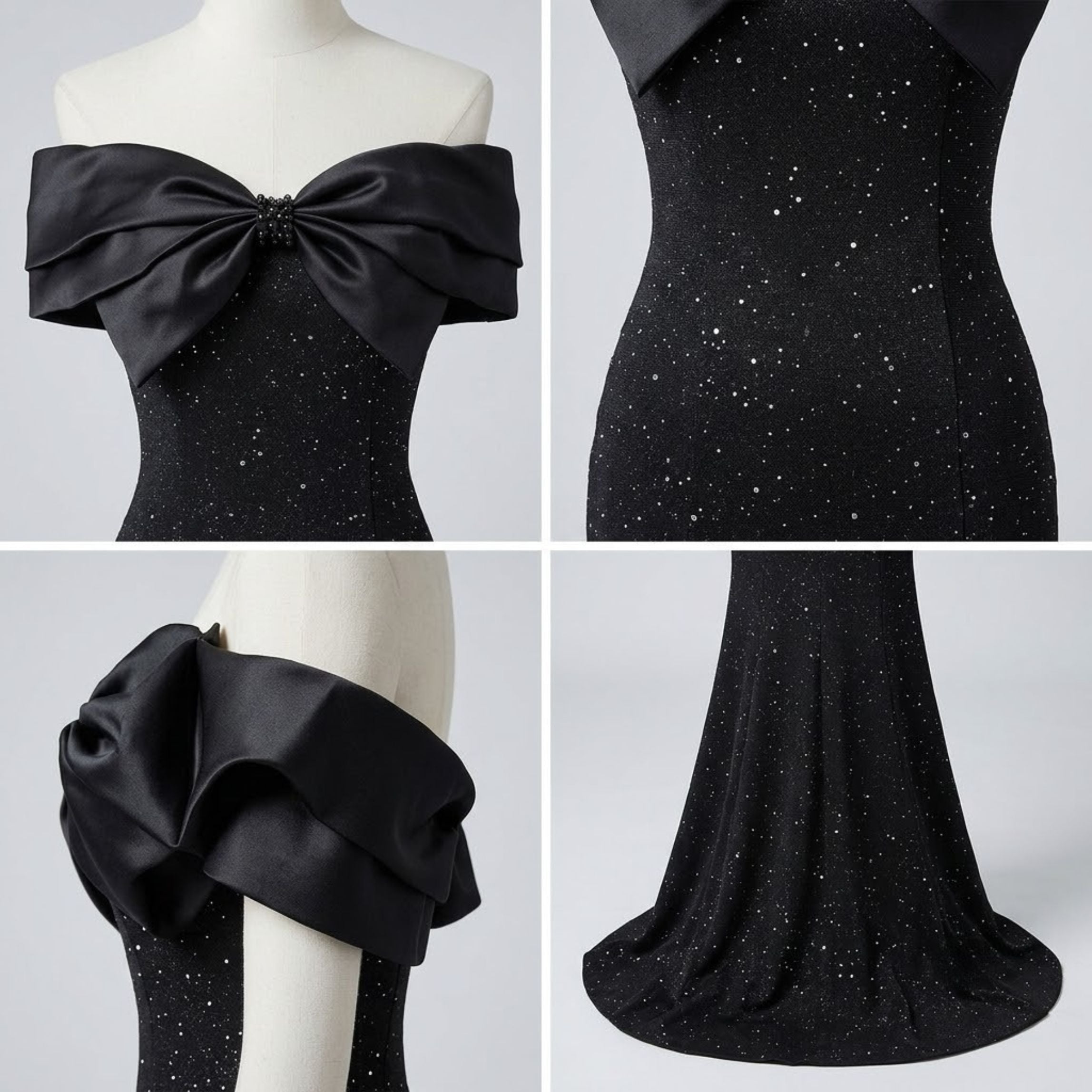 Sparkling Sequin Off-Shoulder Fishtail Evening Dress