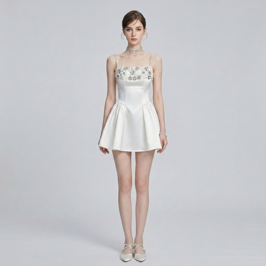 Rhinestone-Embellished Spaghetti Strap Voluminous Princess Dress