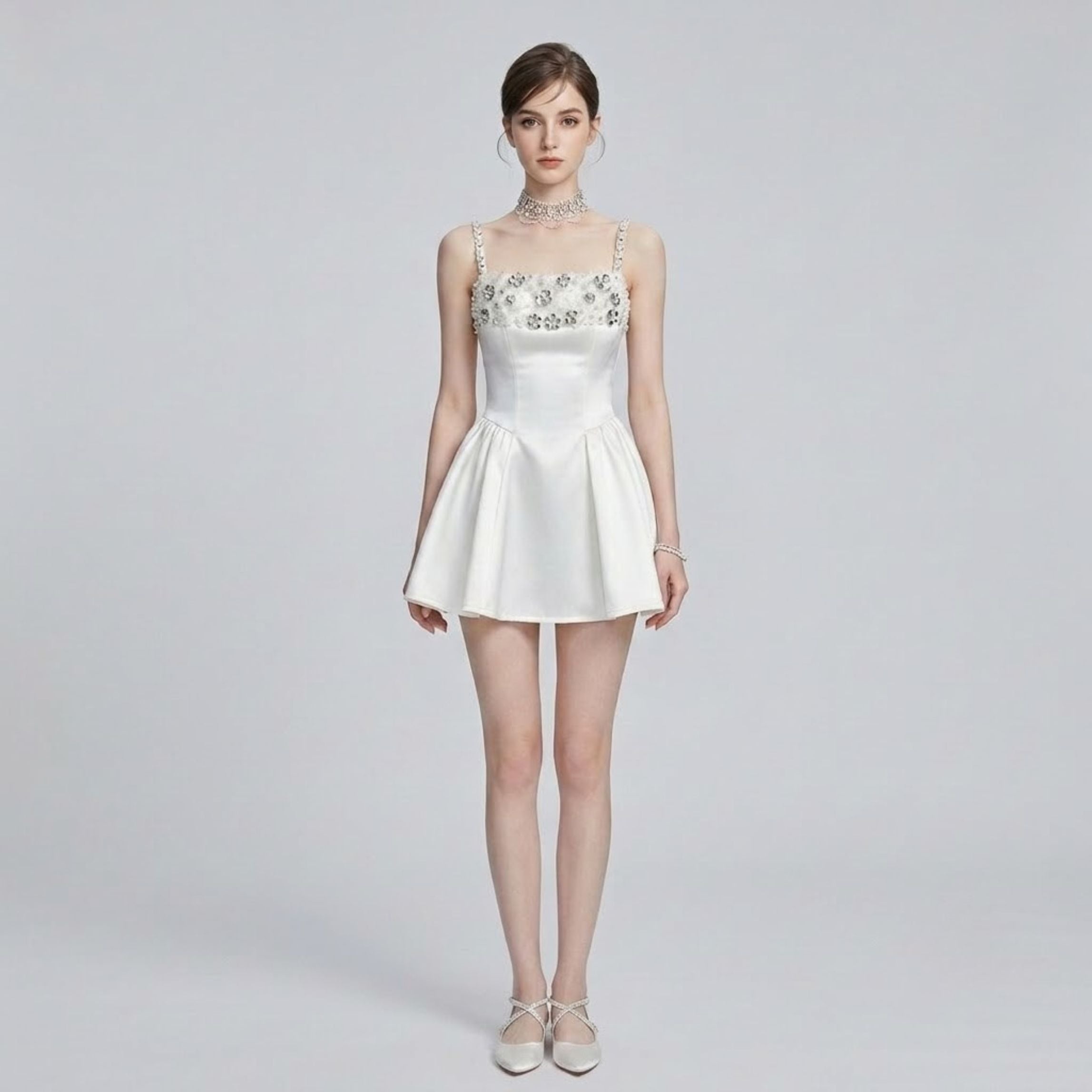 Rhinestone-Embellished Spaghetti Strap Voluminous Princess Dress