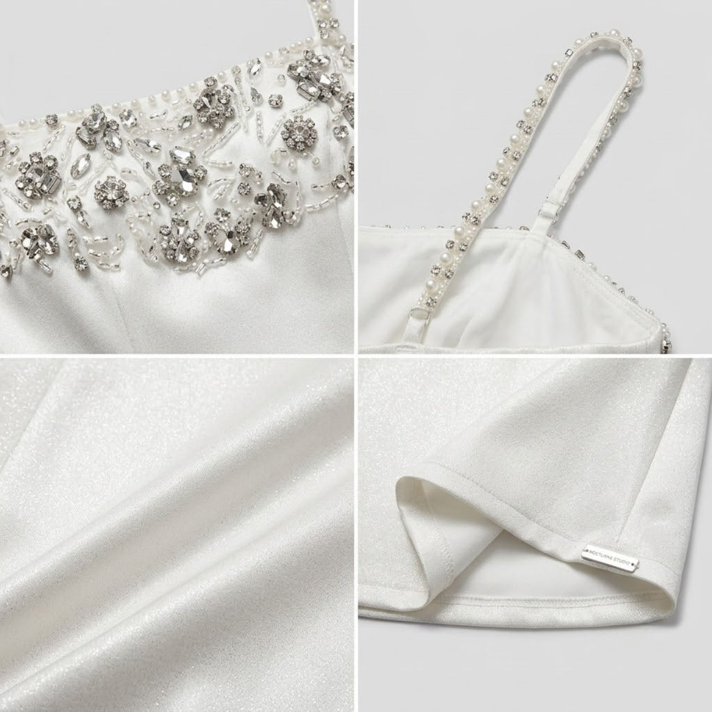 Rhinestone-Embellished Spaghetti Strap Voluminous Princess Dress