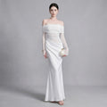 Romantic Off-Shoulder Sheer Tulle Splice Evening Dress