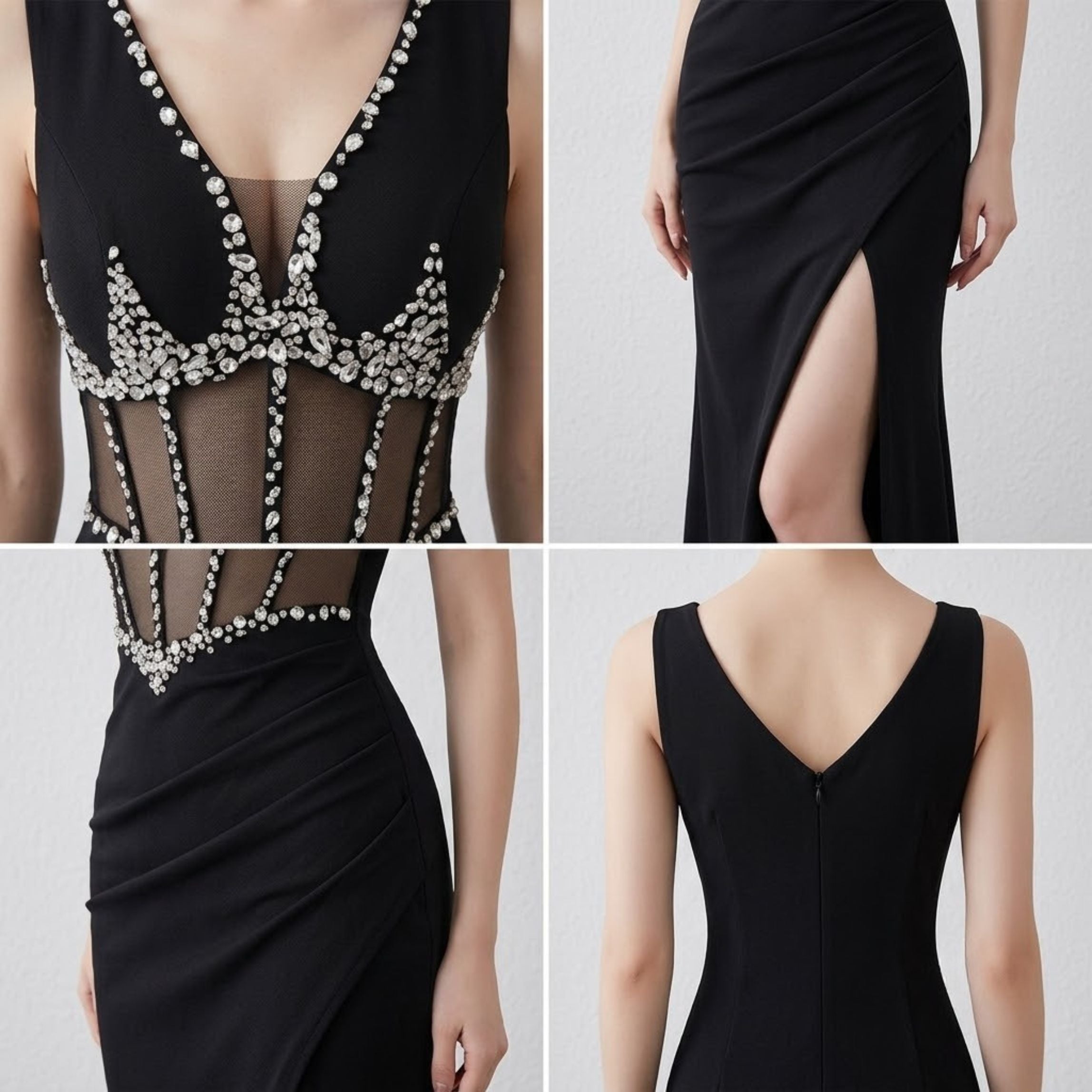 Glamorous Heavy-Work Slit Fishtail Formal Evening Dress