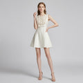 Single-Breasted Crystal Bow Mesh Floral Dress