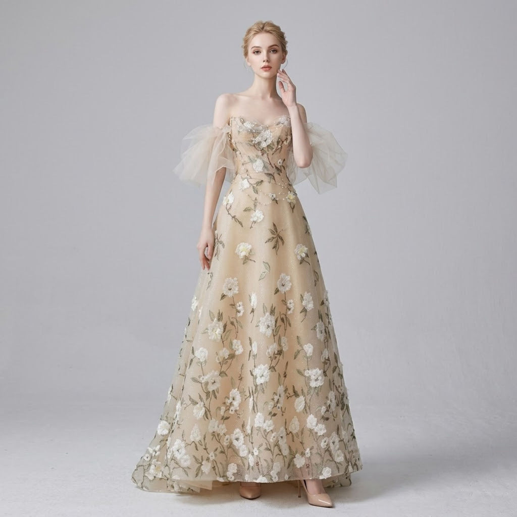 Luxurious Floral Bustier High-End Gala Evening Dress