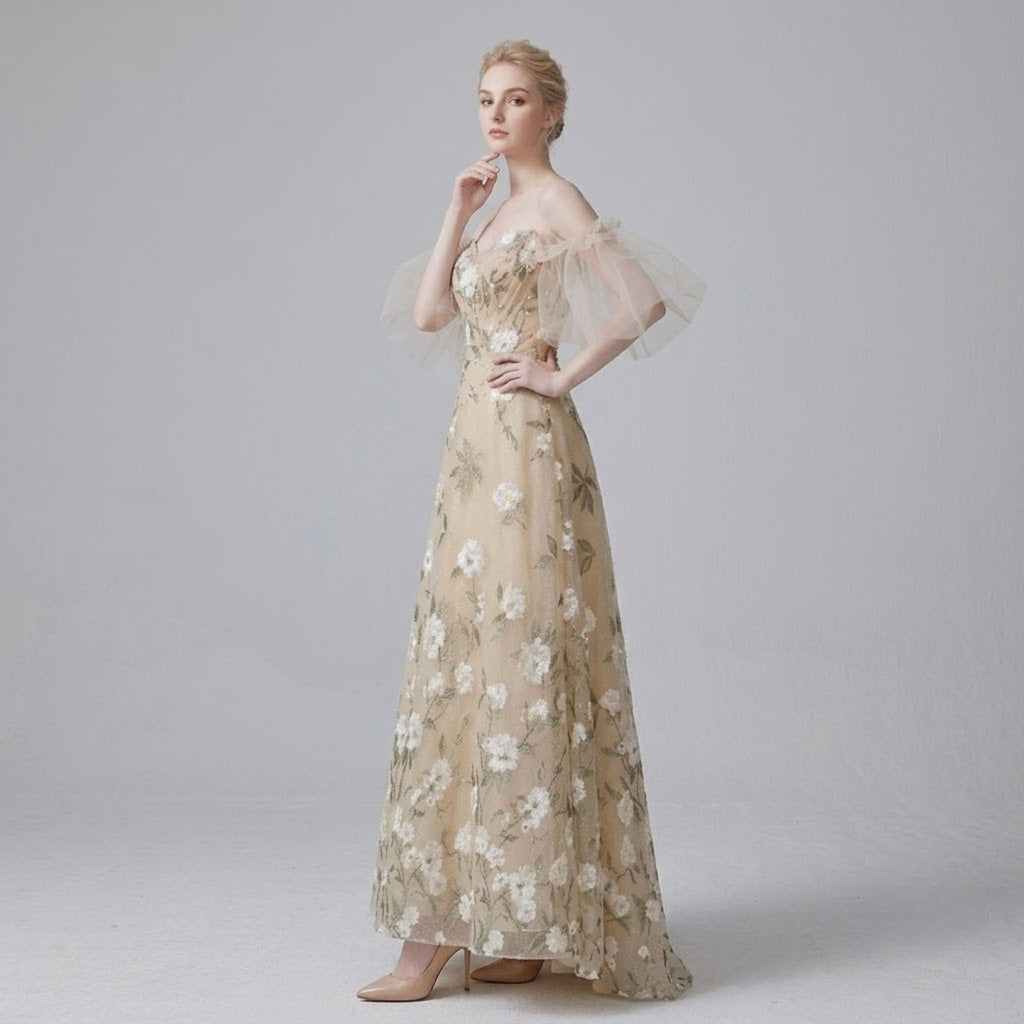 Luxurious Floral Bustier High-End Gala Evening Dress