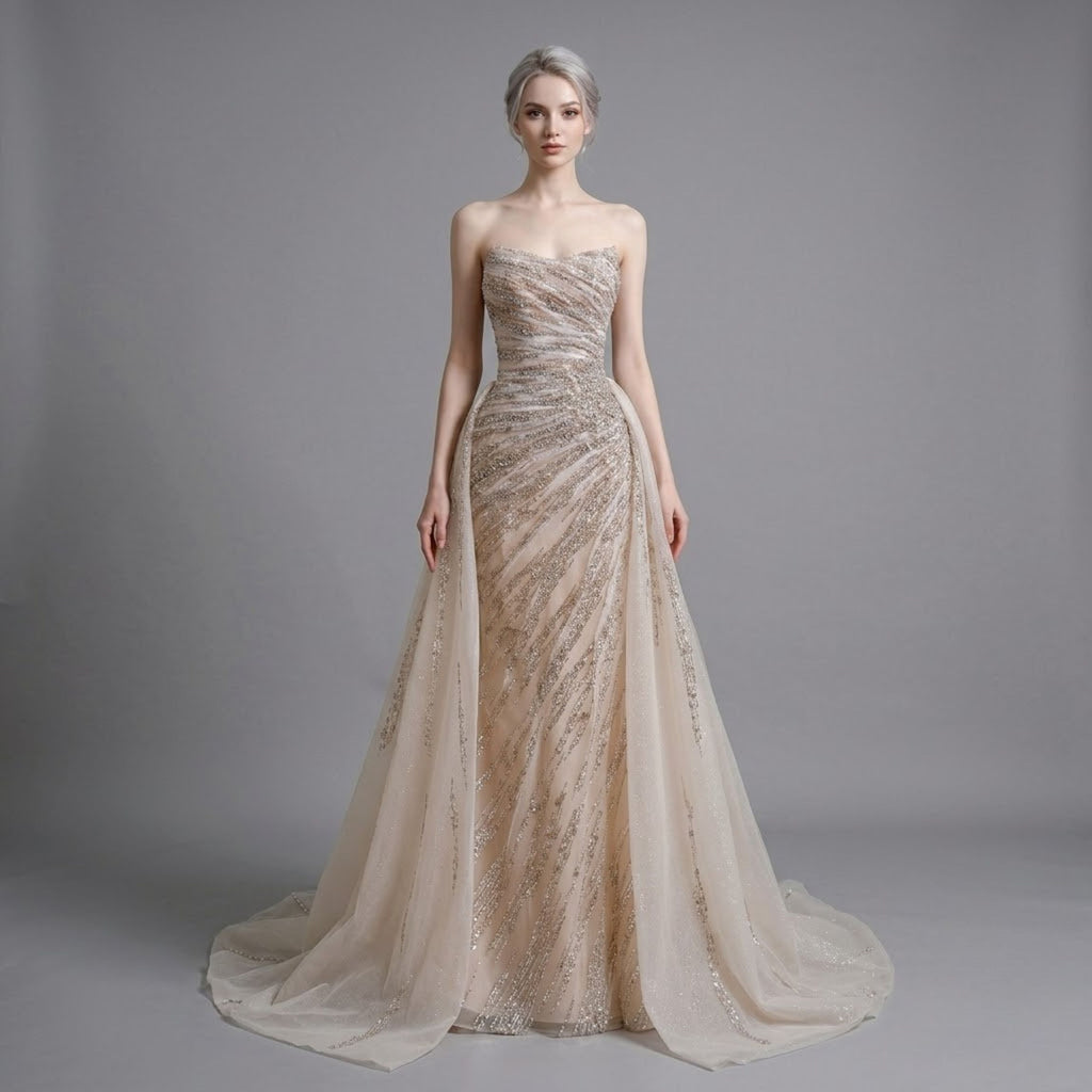 Sophisticated Strapless Bustier Gala Evening Dress