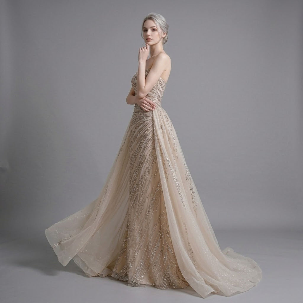 Sophisticated Strapless Bustier Gala Evening Dress