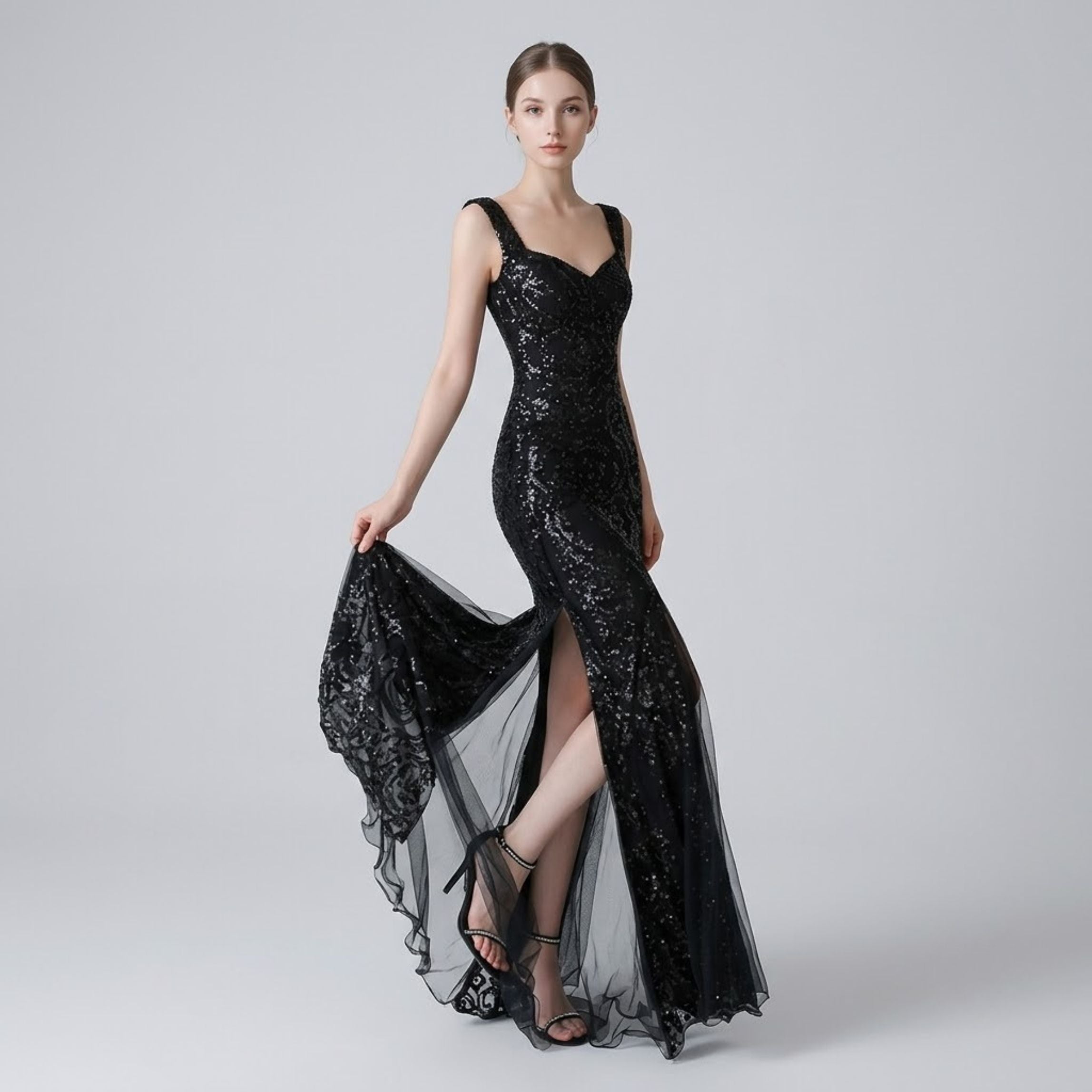 Retro Shimmering Sequin Mesh Gala Evening Dress