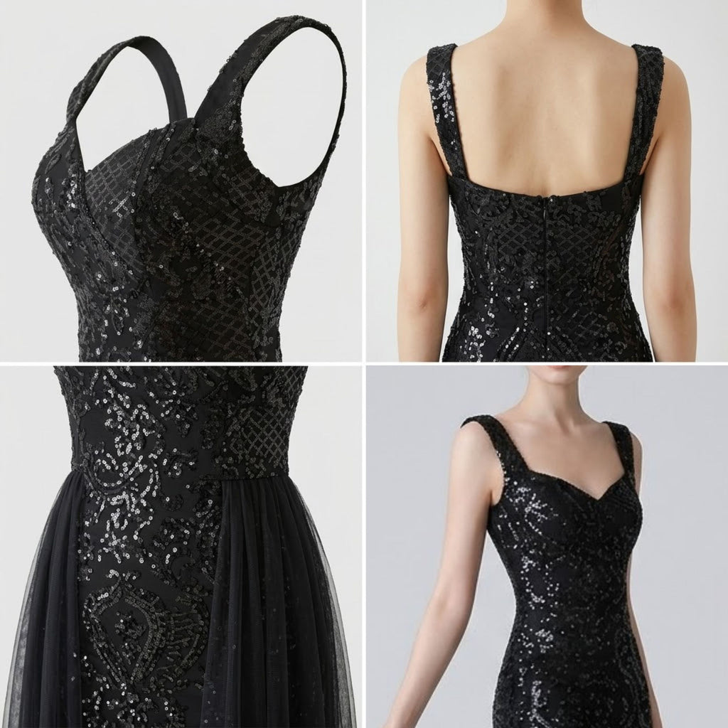 Retro Shimmering Sequin Mesh Gala Evening Dress